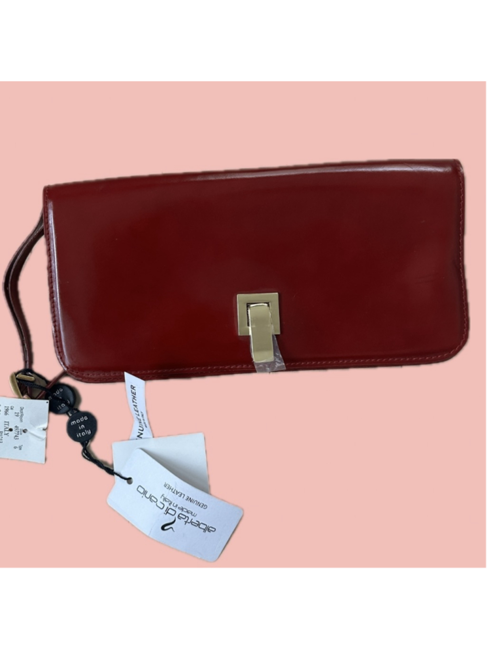 Alberta di Canio Red Leather Clutch Bag Made in Italy – Gold Hardware NWT Vintag